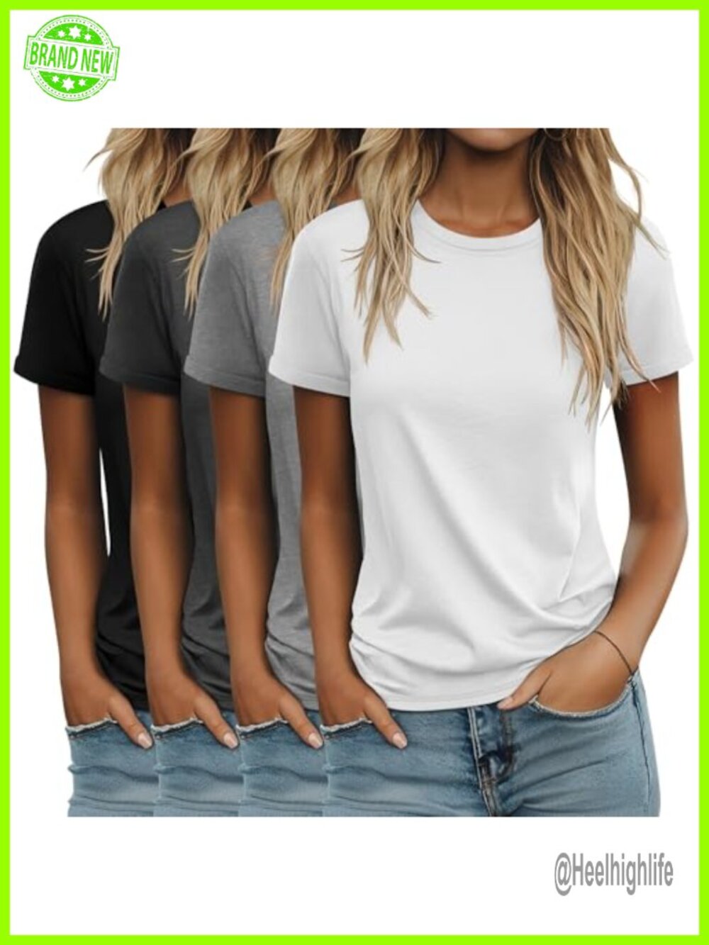 4 Pack Cotton Blend Short Sleeve Crewneck Rolled Cuff T-Shirts Loose Fit